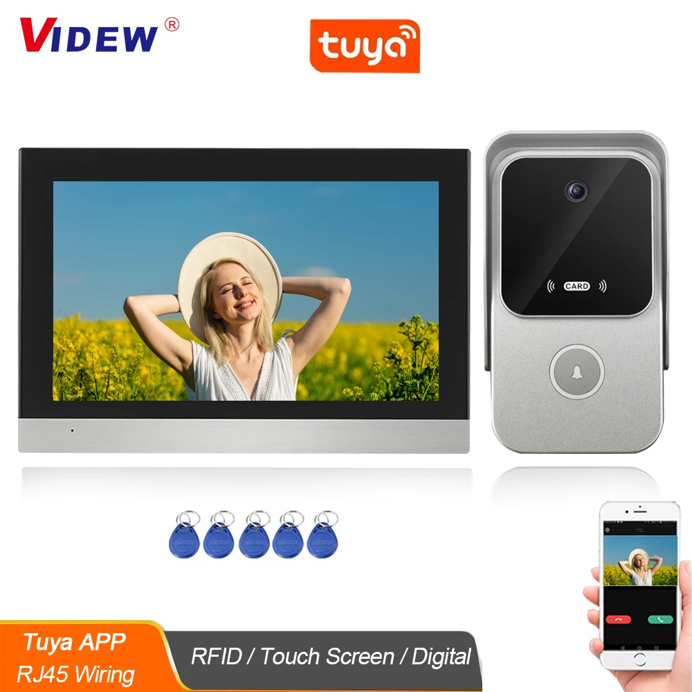 VIDEW 7 Inch Video Intercom System Door Phone Tuya Digital Doorbell with Camera and Monitor RFID Access Door Bell for Home Villa