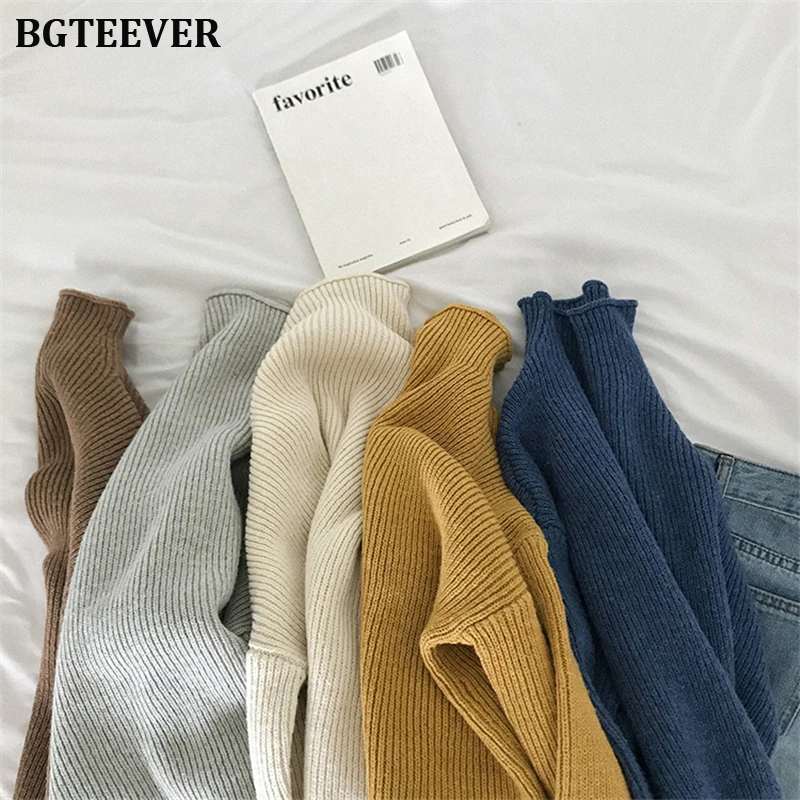 Повседневный плотный свитер с высоким воротником Женские однотонные Джемперы