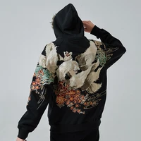 japanese style yokosuka ukiyo e embroidery nine tailed fox personality plus velvet hooded jacket hoodie mens autumn and winter