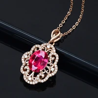 black angel 18k rose gold luxury ruby pigeon blood red tourmaline pattern openwork pendant necklace for women wedding jewelry