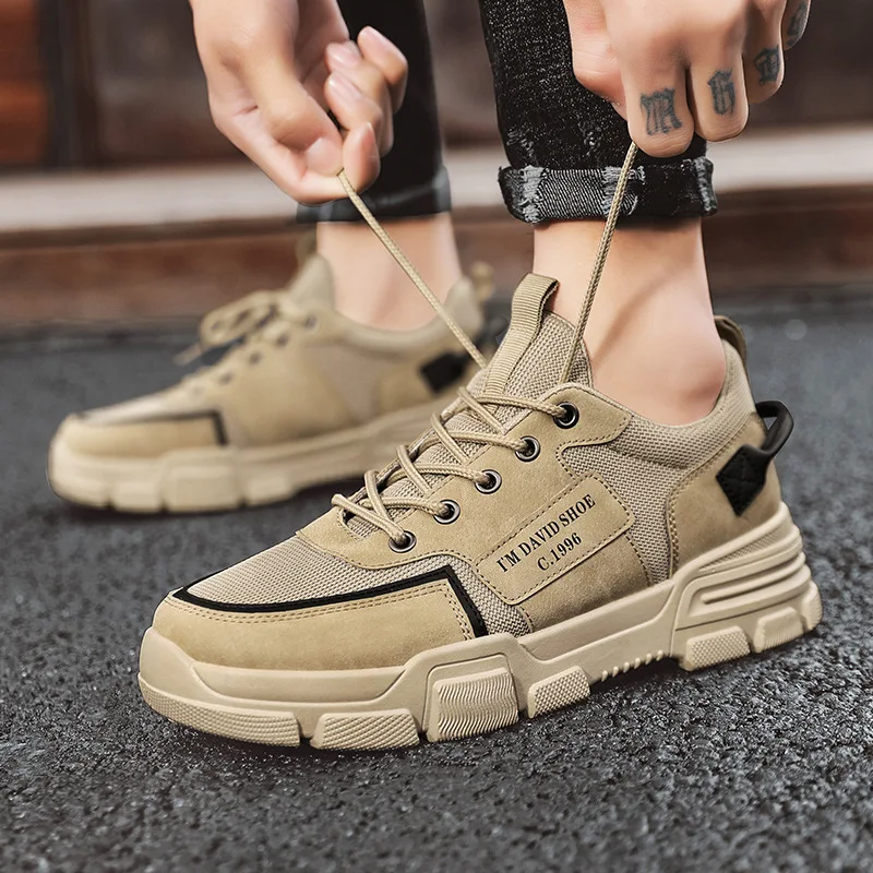 

Brand New Spring Mens Leather Canvas Boots New Fashion Autumn Boy Casual Shoes Trend Ankle Motorcycle Martin Boots