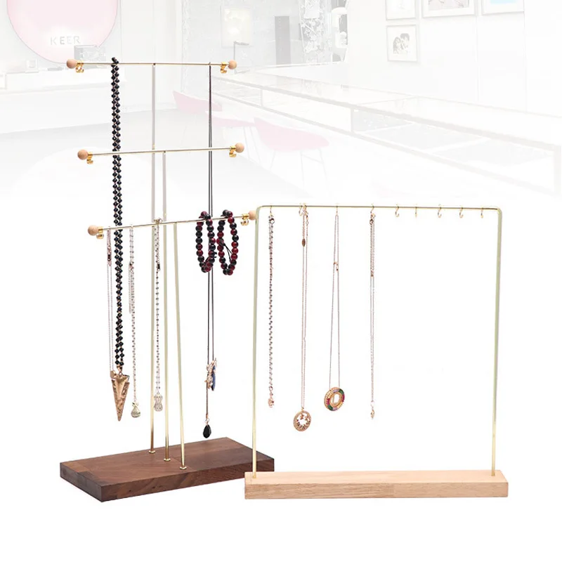 Wooden Gold Metal 3-Tier Tabletop 30/10 Hooks Bracelet Necklace Jewelry Stad Necklace Organizer Display Jewelry Holder