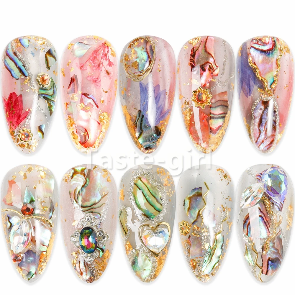 

1 Box Nails Abalone Shell Fragments Texture Natural Sea Shell 3d Charm Nail Art Decoration Slice DIY Beauty Salon Tools new