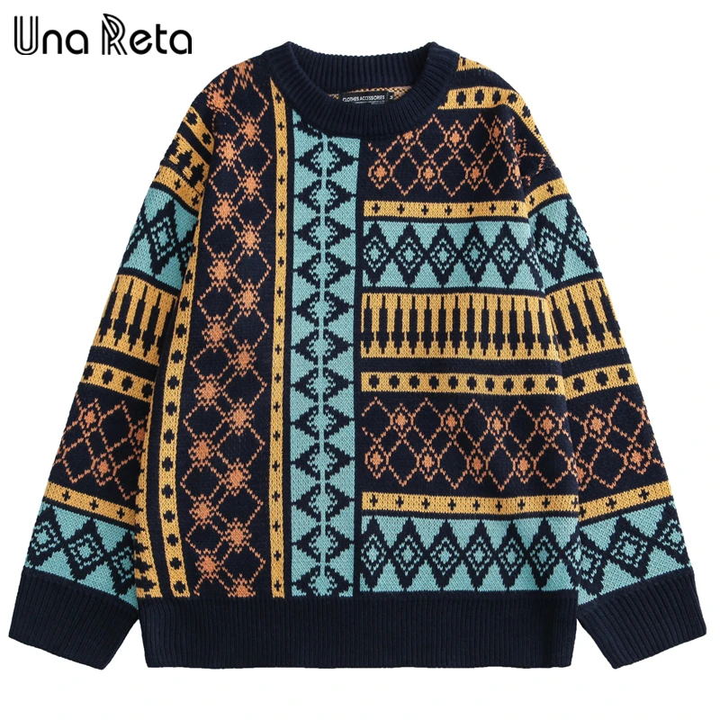 

Мужской свитер с геометрическим рисунком Una Reta, новый осенне-зимний свитер в стиле хип-хоп, уличная одежда для мужчин, пуловер с принтом, Топы...
