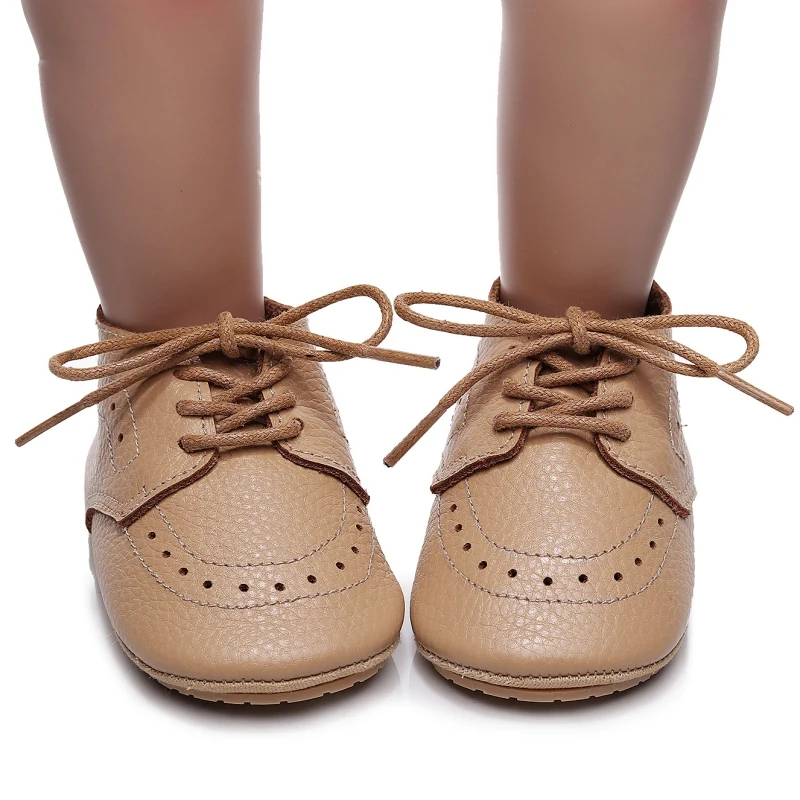 

New Hot Cute Solid Color Infant British Style Leather Casual Shoes Baby Rubber Sole Lace-up Shoes Toddler Anti-slip Shoes