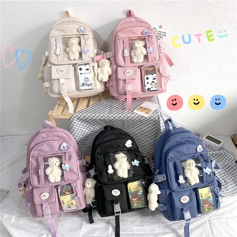 

2021 Bag Kawaii Nylon Women Backpack Fashion Waterproof Rucksack For Teen Girls School Bag Cute Student Bookbag Travel Mochila