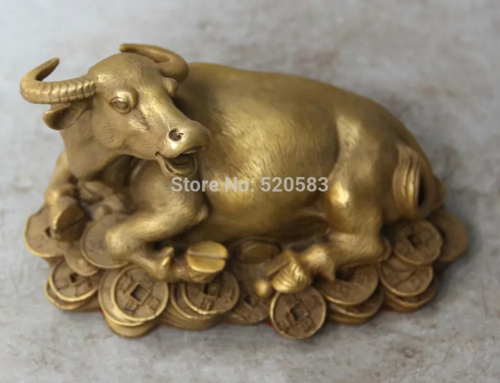 6 &quotКитайская чистая бронзовая фигурка для привлечения богатства YuanBao Money Bull Unicorn