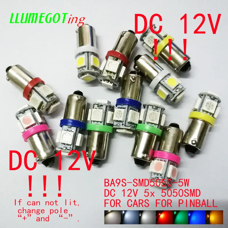 100 шт. BA9S T4W #44 #47 светодиодный ная лампа 5 SMD 5050 красочные супер яркие 12 В