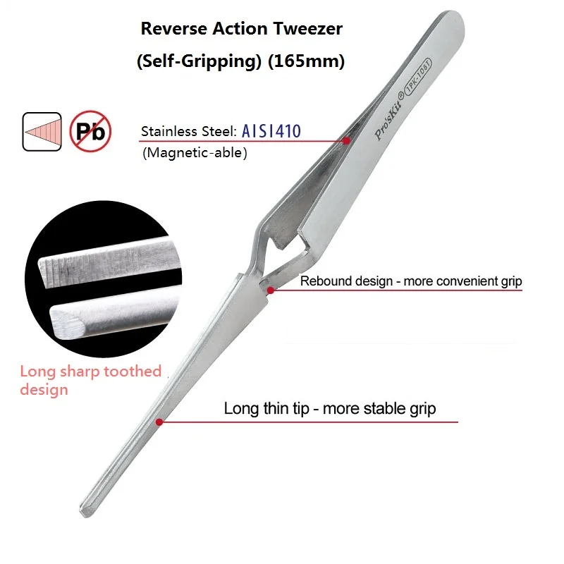 Пинцет обратного действия Pro'sKit магнитный с автоматическим захватом