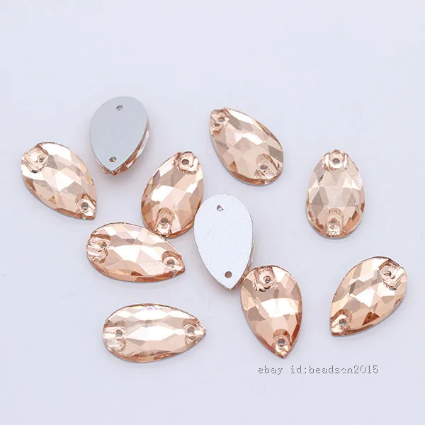 peach 28p 11x18 мм, цветные стразы в форме капли, кристаллы, стеклянные камни, Пришивные серебряные стразы с плоской задней частью, драгоценные камни, 2 отверстия, бусины на пуговицах для свадебного платья - Цвет: peach
