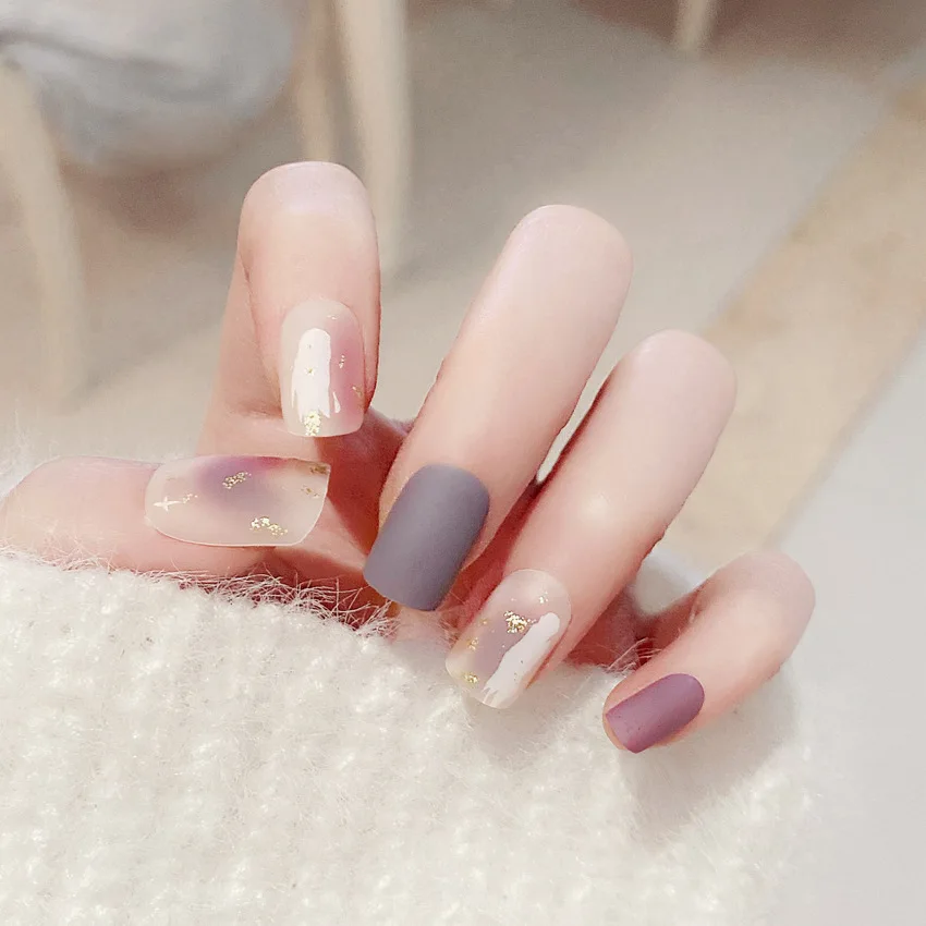 24pcs/box New Matte Frosted Fake Nails DIY Fashion Charm Professional Nail Products | Красота и здоровье