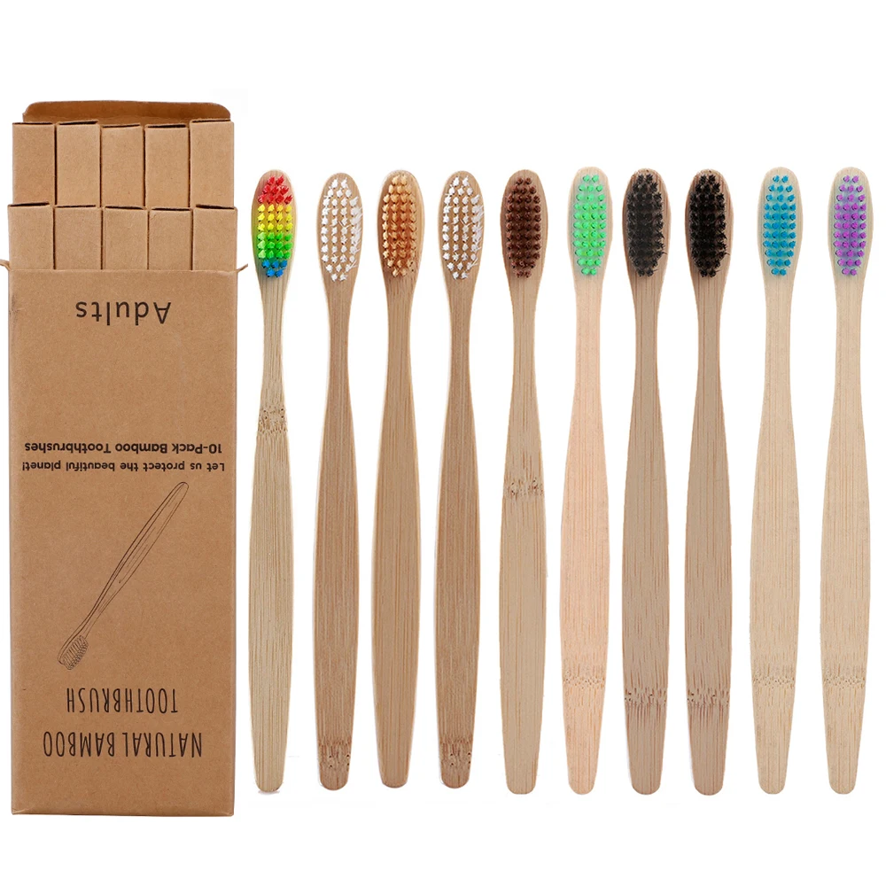 50 шт./упаковка многоцветная деревянная зубная щетка из бамбукового