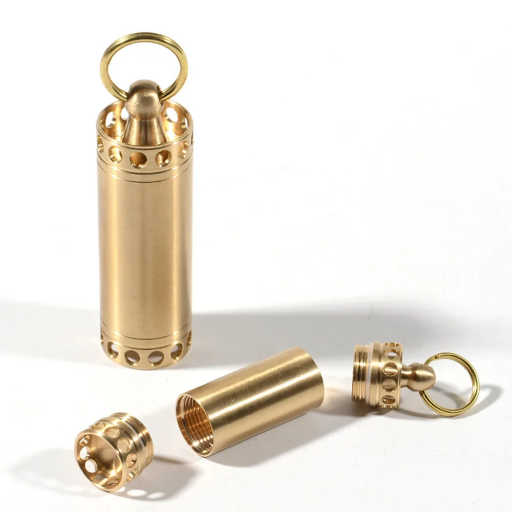 

1PC Brass Pill Box Portable Mini Waterproof Pills Holder Medicine Case for Ourdoor - Size