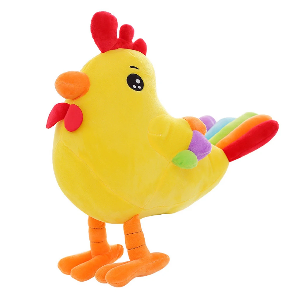 Плюшевая игрушка милая мягкая в виде курицы с радужным хвостом Реалистичная