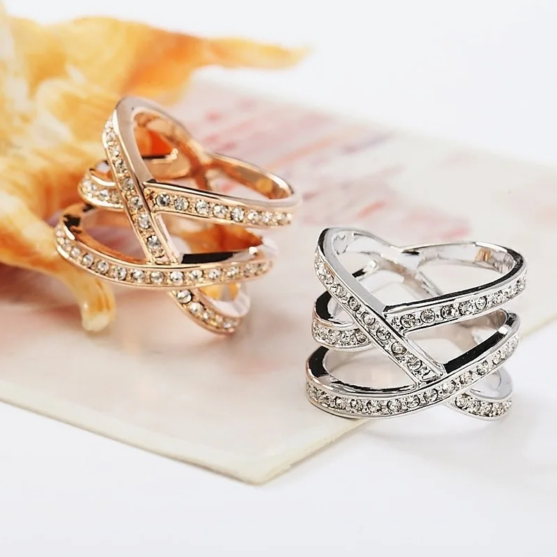 

Кольцо женское с двойной линией, Простой Романтический подарок в японском и корейском стиле с кристаллами