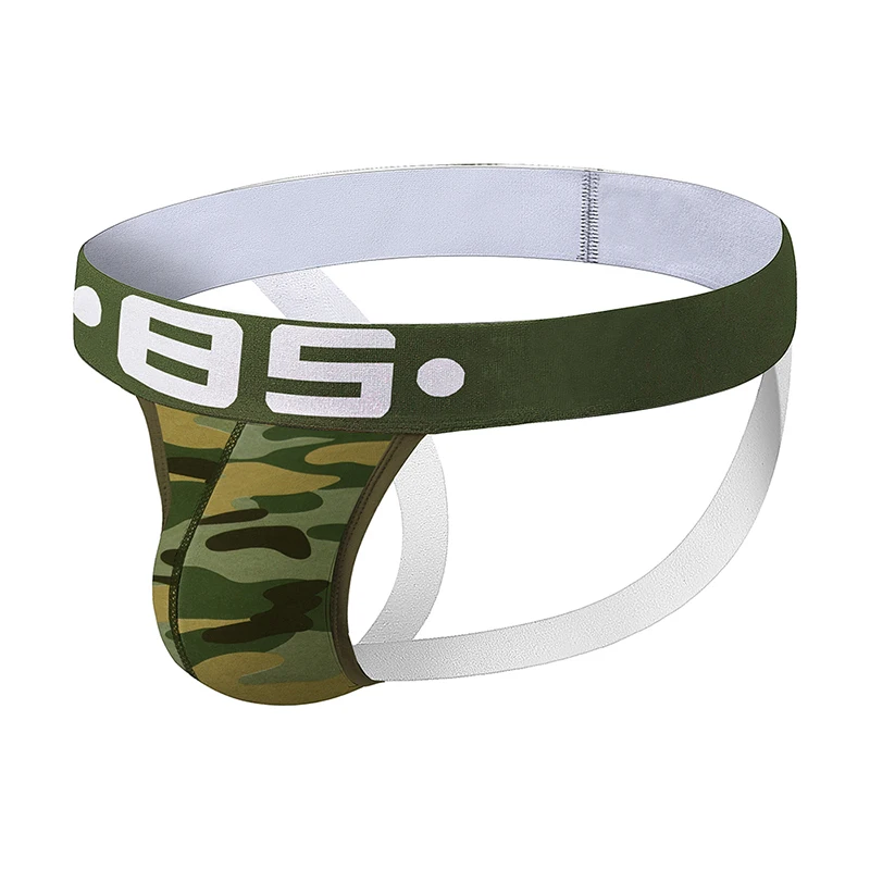 Мужские стринги с камуфляжным принтом BS черные камуфляжные трусы слипы из хлопка