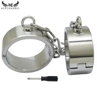 height 40mm brushed silver stainless steel wrist ankle cuffs lockable bangle chain cuffs slave bracelets jewelry steel wrist
