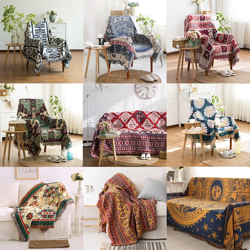 

Плед для дивана в европейском стиле с кисточками, одеяло с геометрическим рисунком для пикника, кемпинга, хлопковая нить, вязаное покрывало для кровати, домашний декор