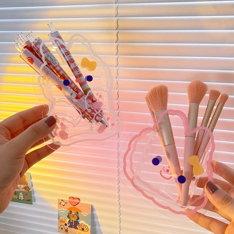 

Desk Organizer Acrylic Pen Holder Desktop Organizer Cute Bear Office Stationery Cosmetics Storage Box Office Storage