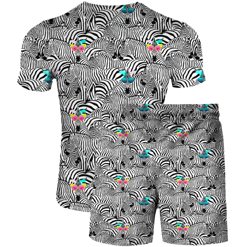 

Summer new women's casual suit two-piece T-shirt + shorts Mr.z Harajuku zebra pattern style 3D ink printing beach daily style