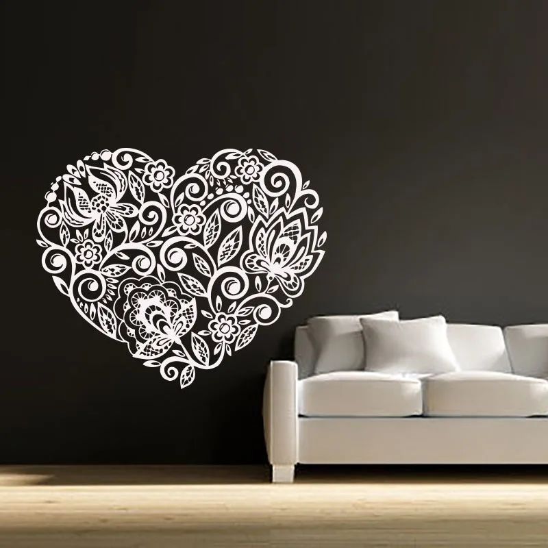 

Креативные Цветочные настенные наклейки с узором в виде сердца, виниловые художественные фрески, домашний декор, украшение для гостиной и спальни