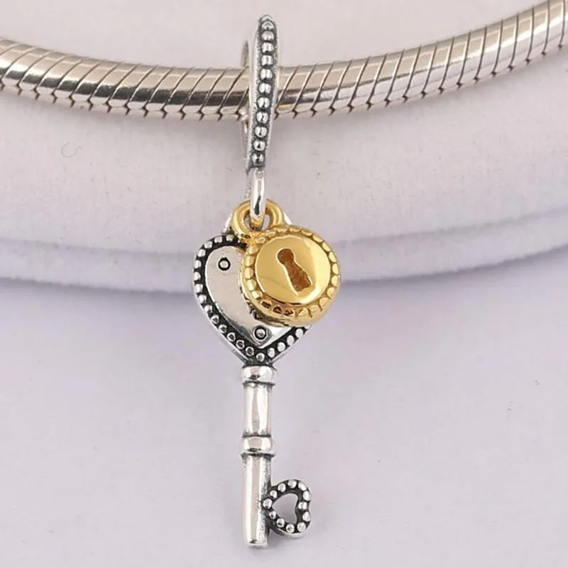 

S925 Sterling Silver Charm New Heart Key Pendant Fit Pandora Women Bracelet & Necklace Diy Jewelry