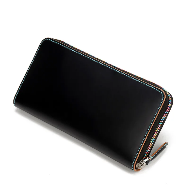 

Женские и мужские кошельки ручной работы, разноцветный клатч на молнии, Длинный кошелек темно-синего цвета из кожи с растительным дублением