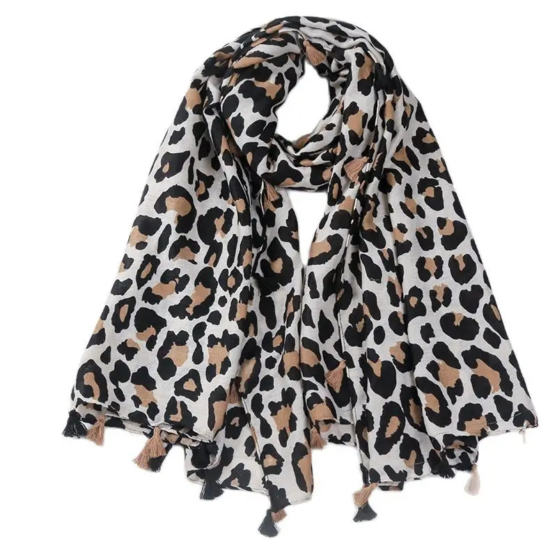Осень-зима 2021 пикантный вискозный шарф в горошек с леопардовым принтом и