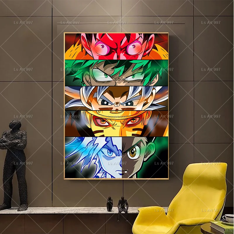 

Постер с изображением героев аниме Наруто, Луффи, драконий жемчуг, глаза, настенная живопись на холсте, настенная роспись, украшение для гос...