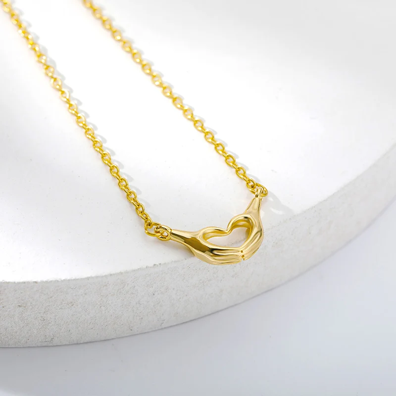 

RXSMll Stainless Steel Heart Necklaces For Women Gold Sliver Color Love Hand Gesture Neck Chain Pendant Jewelry Male Accessories