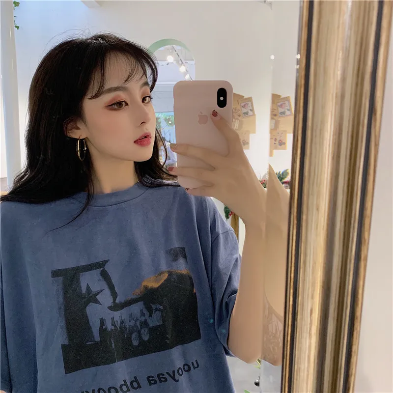 Женская хлопковая Футболка Harajuku летняя женская футболка с круглым вырезом