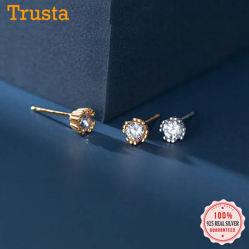 TrustDavis Настоящее серебро 925 пробы модные милые круглые CZ очаровательные мини