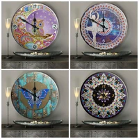 new arrival diy iron sheet clock diamond painting embroidery mandala flowers butterfly hanging painting wall art home decoration