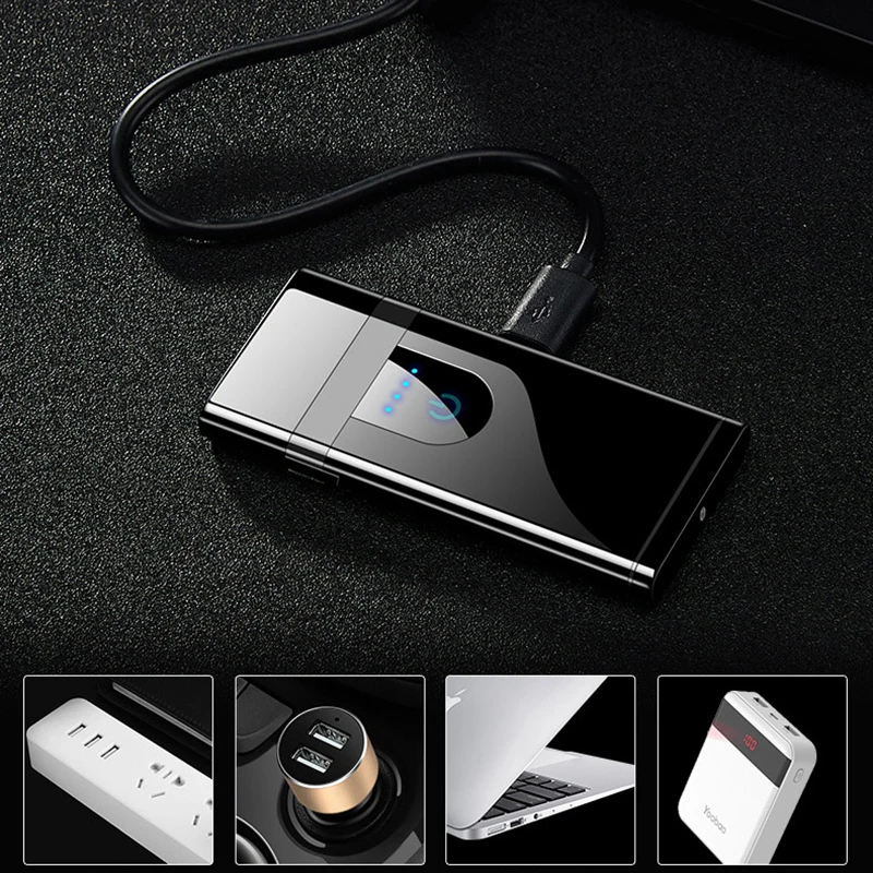 Electric Lighter Finger print Touch USB Rechargeable Windproof Flameless for Cigarette Grill Camping Home | Дом и сад