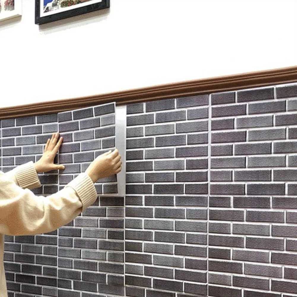 

5pcs 3D Self-Adhesive Wall Sticker Imitation Brick Wallpaper Waterproof Stickers For Kitchen Bathroom TV Backdrop Home Decor
