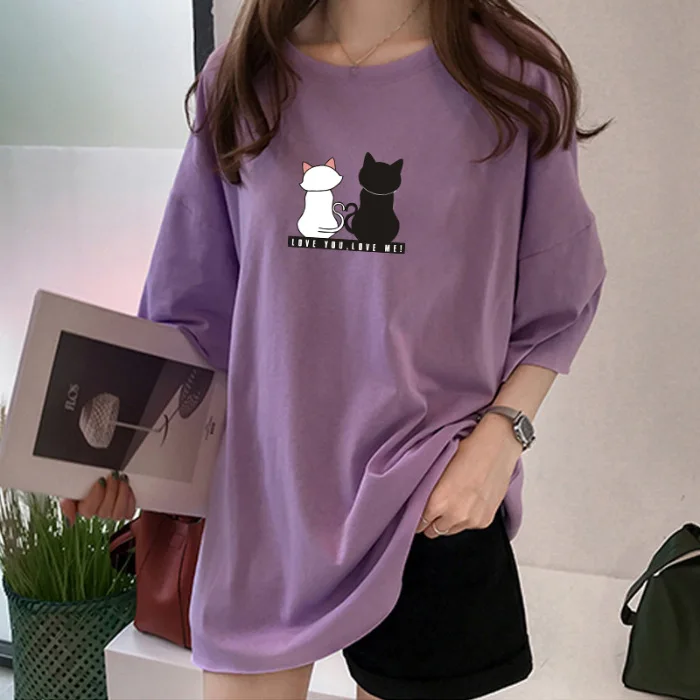 

Short Sleeve T Shirt Women Summer 2020 Loose O Neck Printed Mid Length Bottoming Top