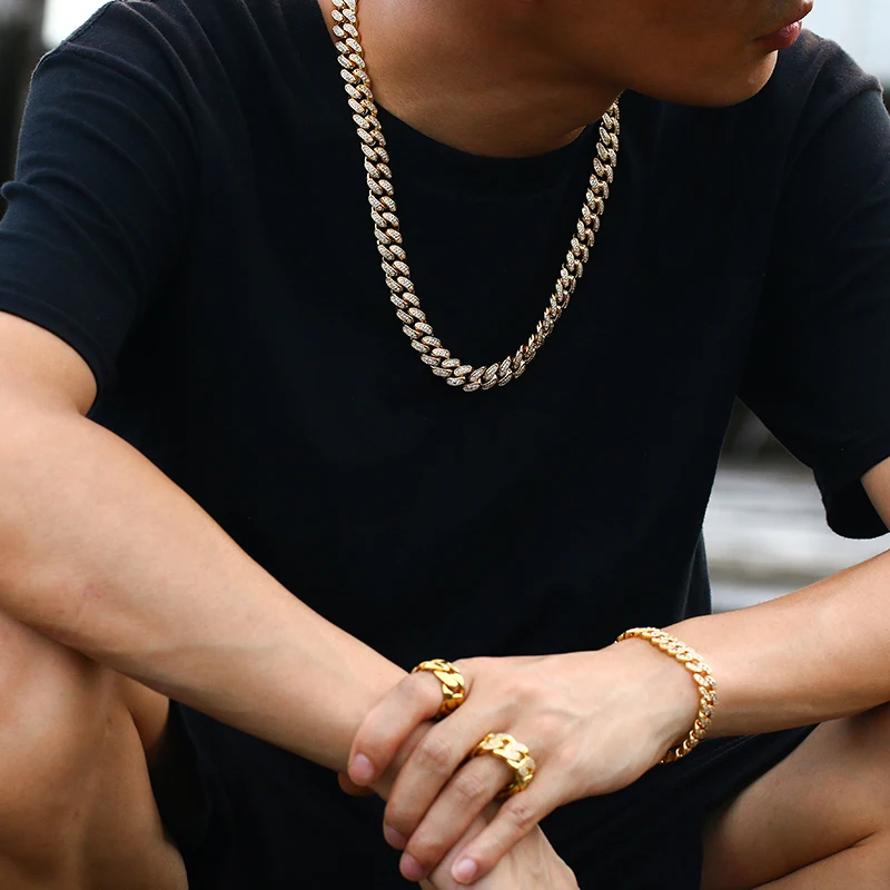 

Gold Miami Cuban Link Male Neck Chains Necklaces With Shine Zircon Cubic Crystals Paved Rap Men's Hip Hop Jewelry Gift wholesale