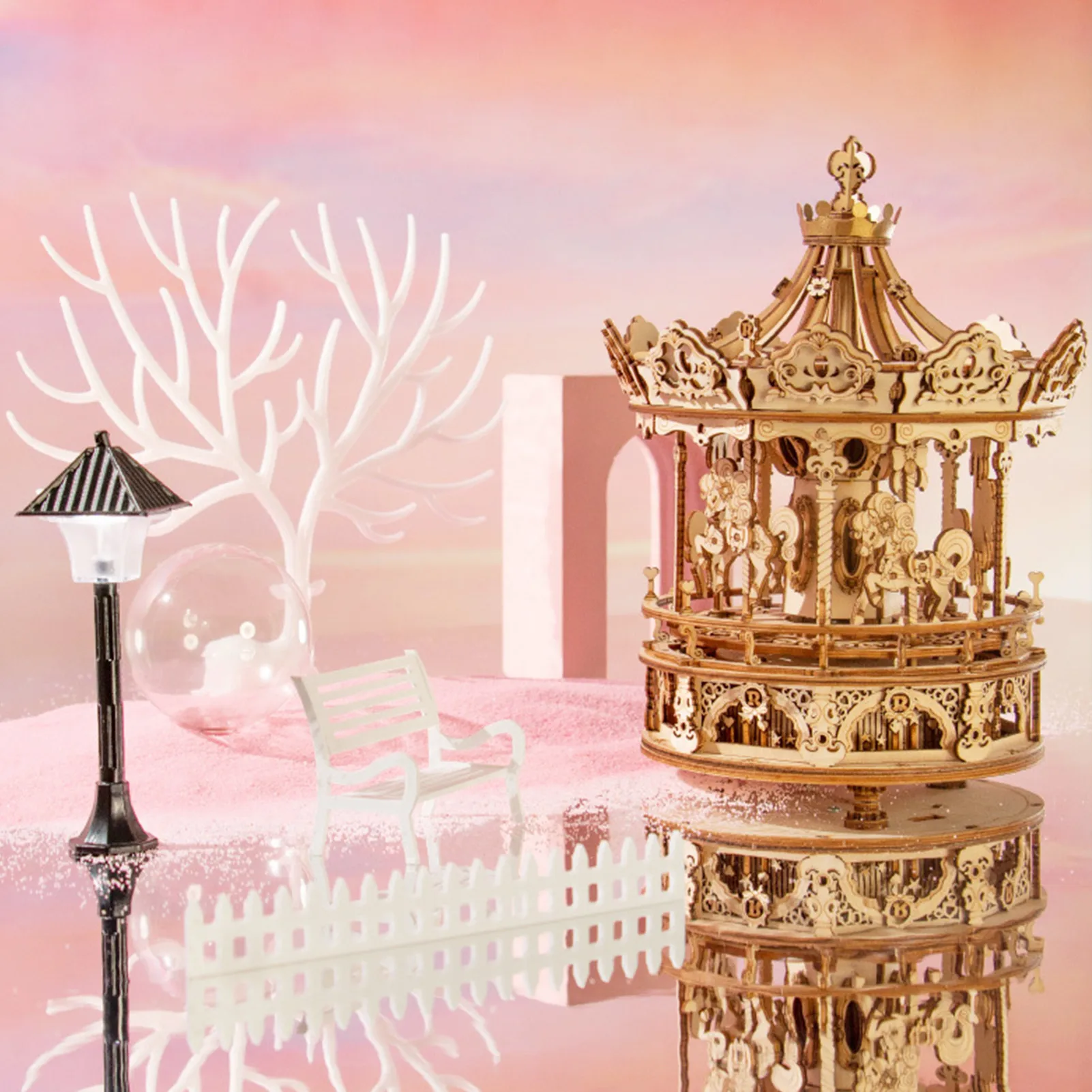 

High Quality DIY 3D Wooden Puzzle Carousel Music Box Wood Craft Assembly Puzzle Game Building Kit Toy For Children Adult Gift