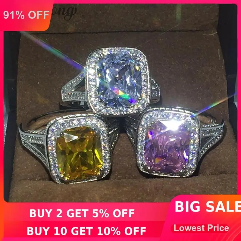 

choucong 3 colors Birthstone Wedding ring for women cushion cut 10ct 5A zircon cz 14KT White Gold Filled Engagement Band Ring