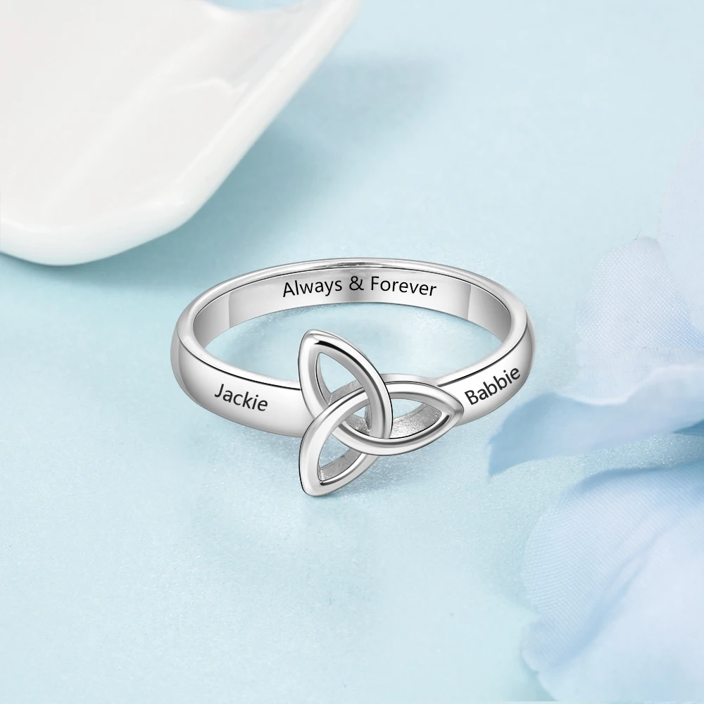 925 пробы Серебряное кольцо с узлом кельтской Троицы на заказ выгравированное имя