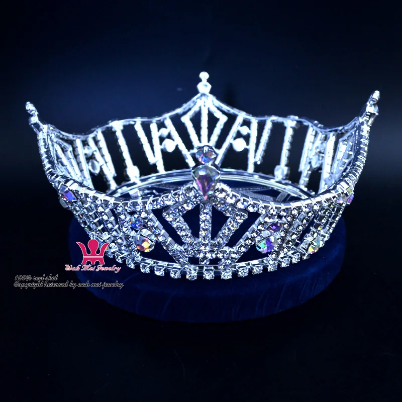 Round crown beauty pageant crown crown headdress fashion rhinestone crystal color accessories ornaments princess and queen weddi