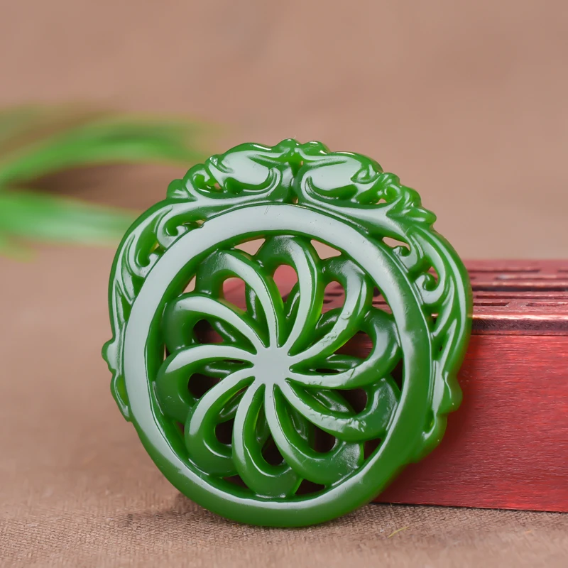 

Natural Green Hand Carved Double Dragon Jade Pendant Fashion Jewelry Necklace Antique Turn Around Jade Pendant Pendant Necklace