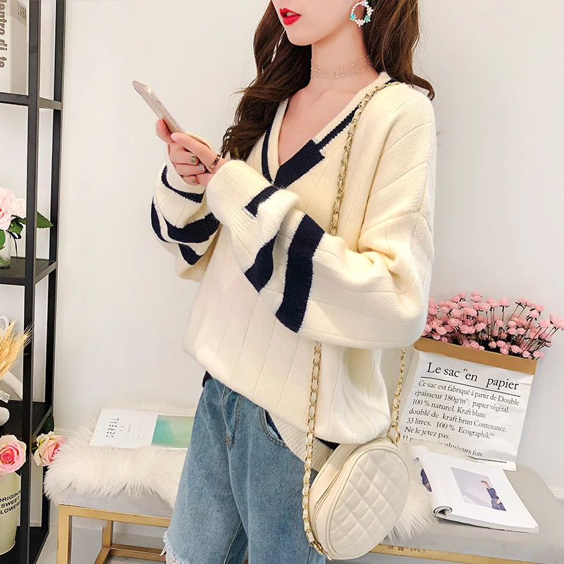 Пуловер Женский свободного покроя с V-образным вырезом | Женская одежда