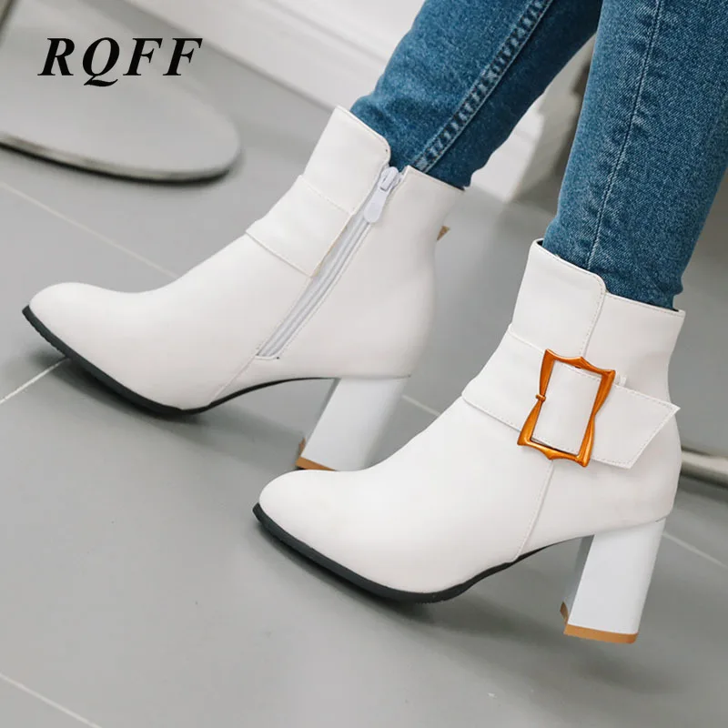 RQFF/2019 г. Белые черные туфли на высоком каблуке женские ботильоны Челси большие