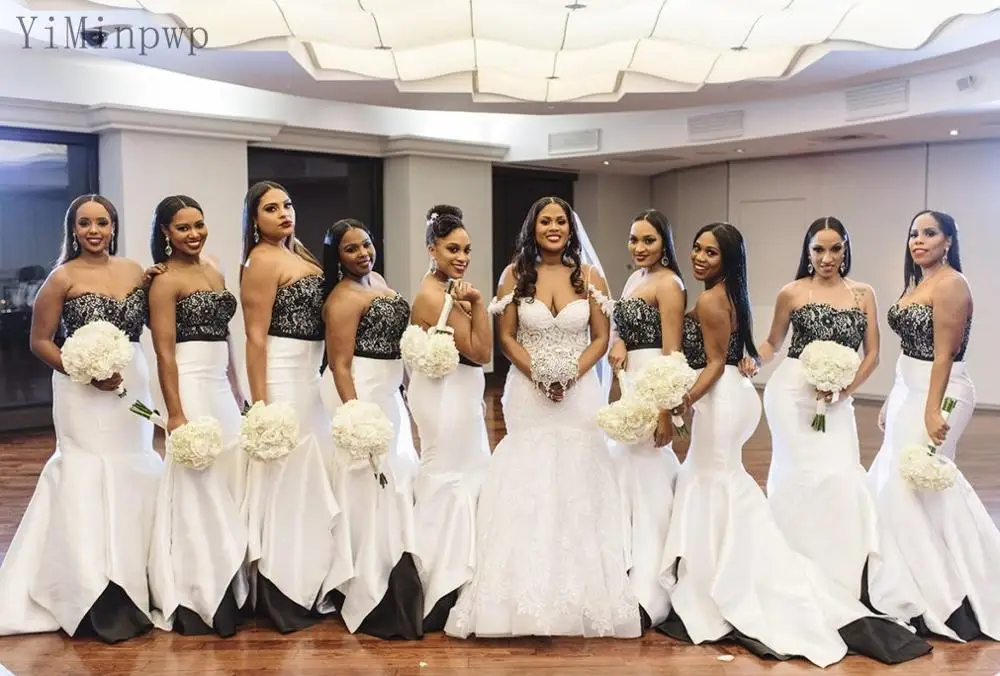 

YiMinpwp черно-белые платья подружки невесты с милым сердцем и шлейфом, кружевные вечерние платья для гостей на свадьбу