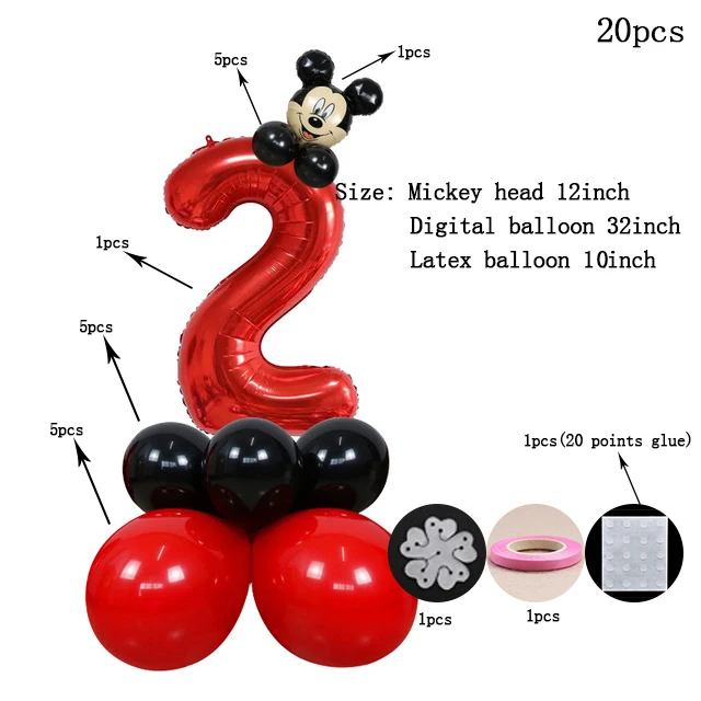 balloon2-20pcs Вечерние принадлежности с изображением Микки Мауса, вечерние украшения, Детская Подвеска в виде шара на день рождения - Цвет: balloon2-20pcs