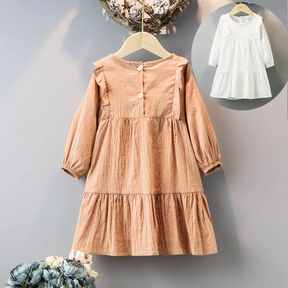 2020 New Arrivals Winter Girls Dress Casual Cotton Long Sleeve O Neck Ruffles Solid Cute Vestidos 2-7T | Детская одежда и обувь