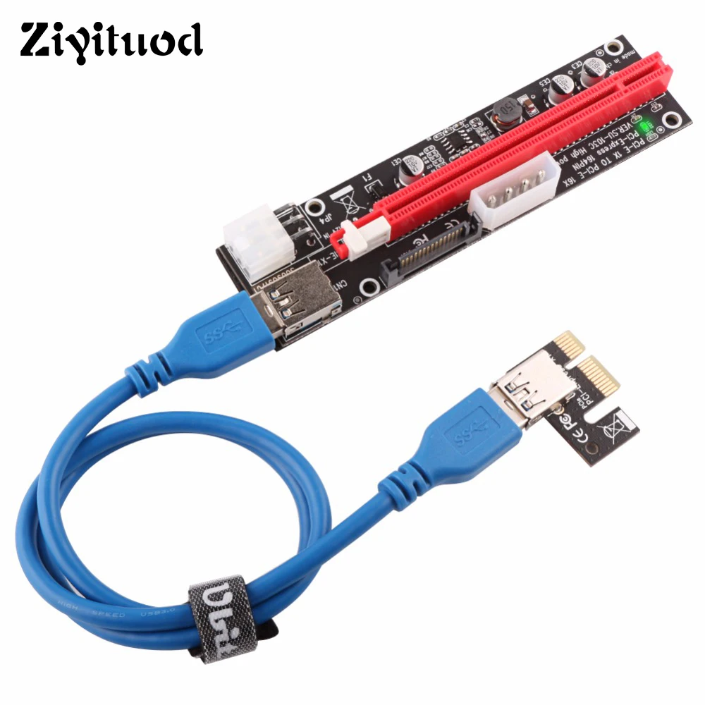 

3in1 PCI-E Riser VER103C 1X to 16x LED PCI Express Card USB3.0 Adapter Cable 4pin 6pin Sata 15pin Graphics Extension For Mining