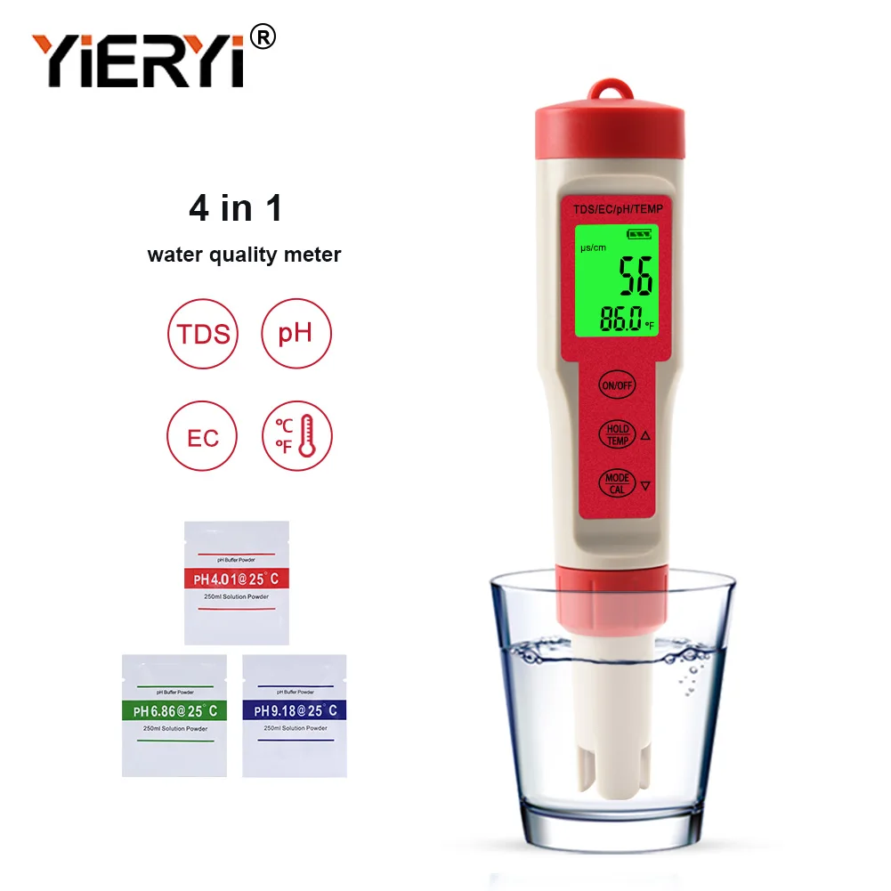 PH-метр Yieryi EC измеритель PH/TDS/EC/температуры цифровой тестер качества воды для