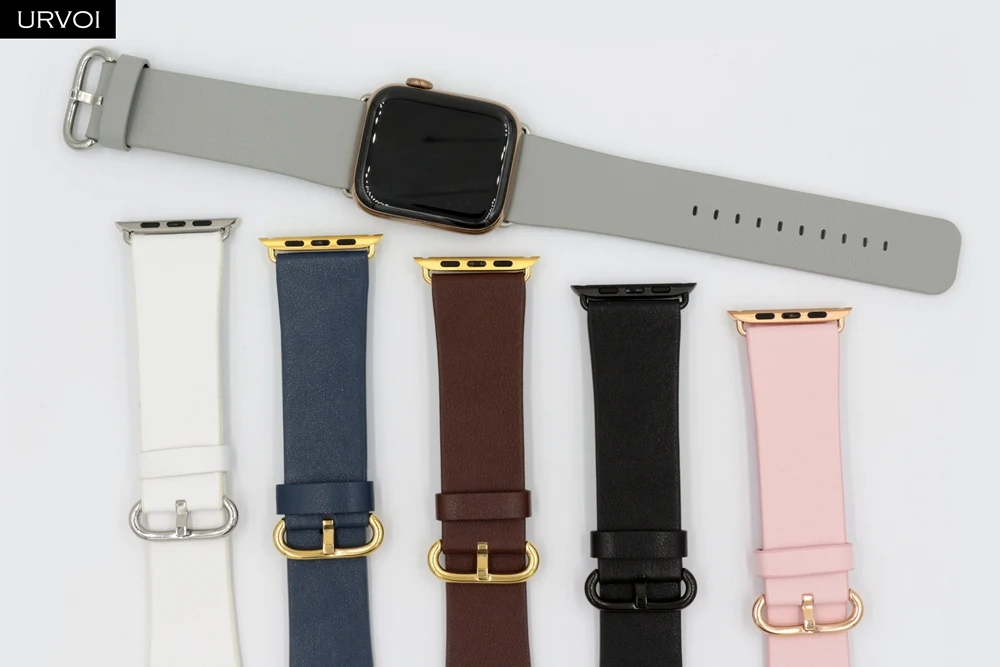 URVOI кожаный ремешок для apple watch 4 5 3 2 1 ремешок для iwatch 40 мм 44 мм Свифт кожа классическая Пряжка современный дизайн